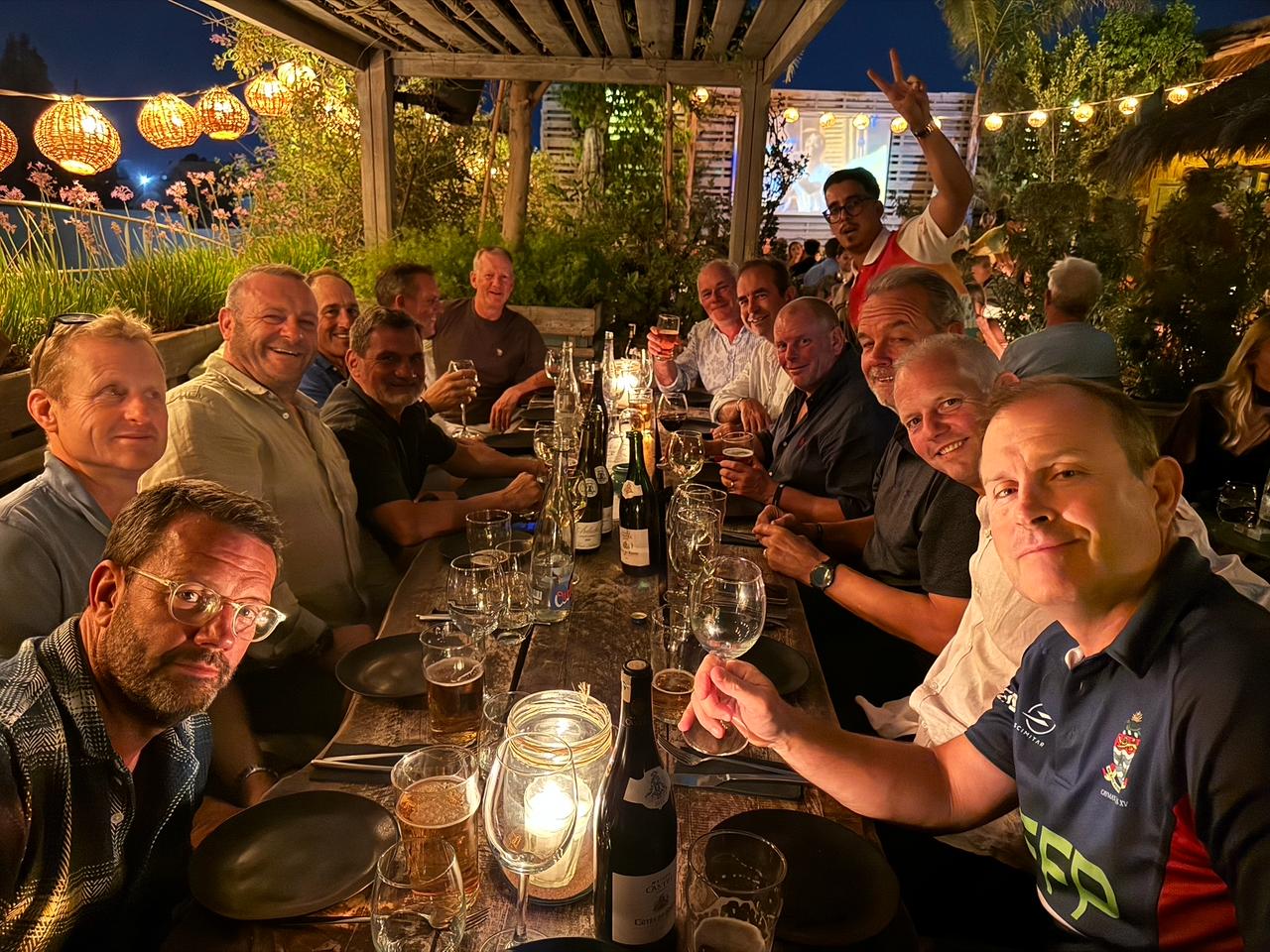 The Reloaders around a dinner table in Marrakech
